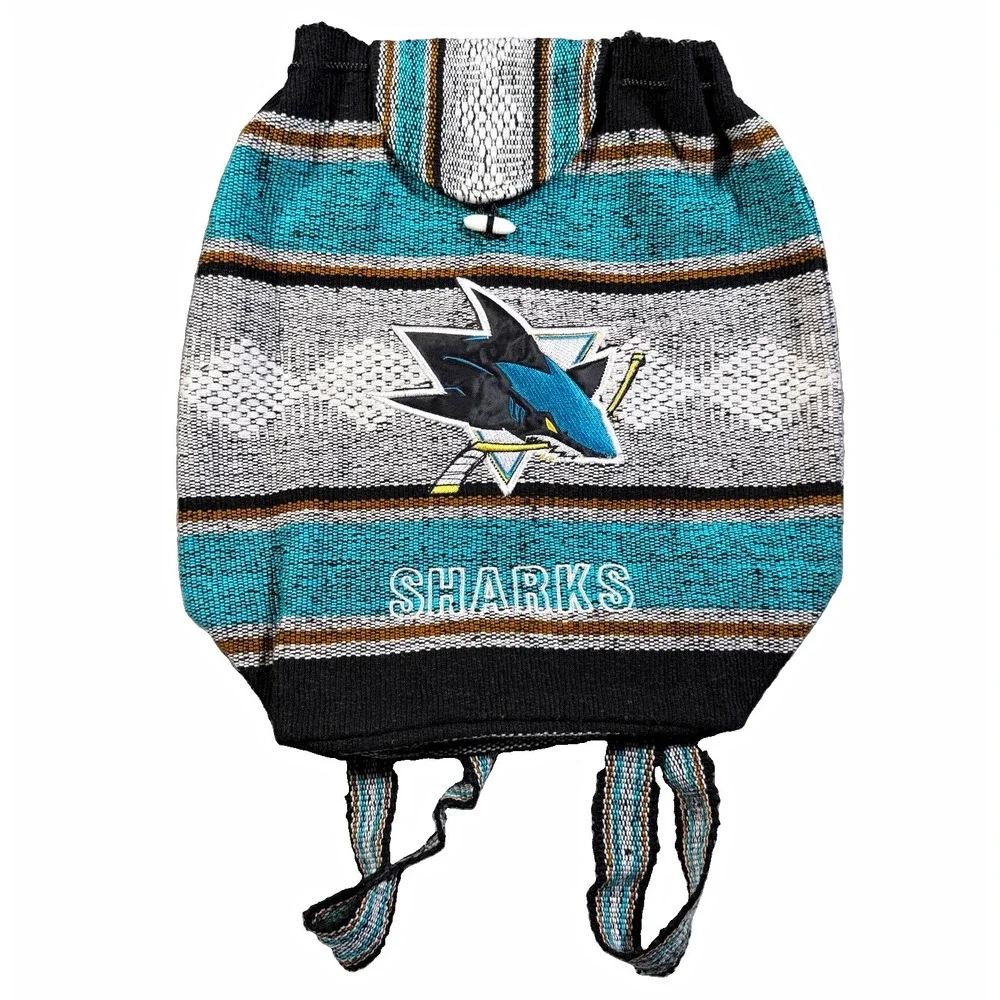 San Jose Sharks Woven Backpack Baja Jerga Mexican Blanket Drawstring Bag
